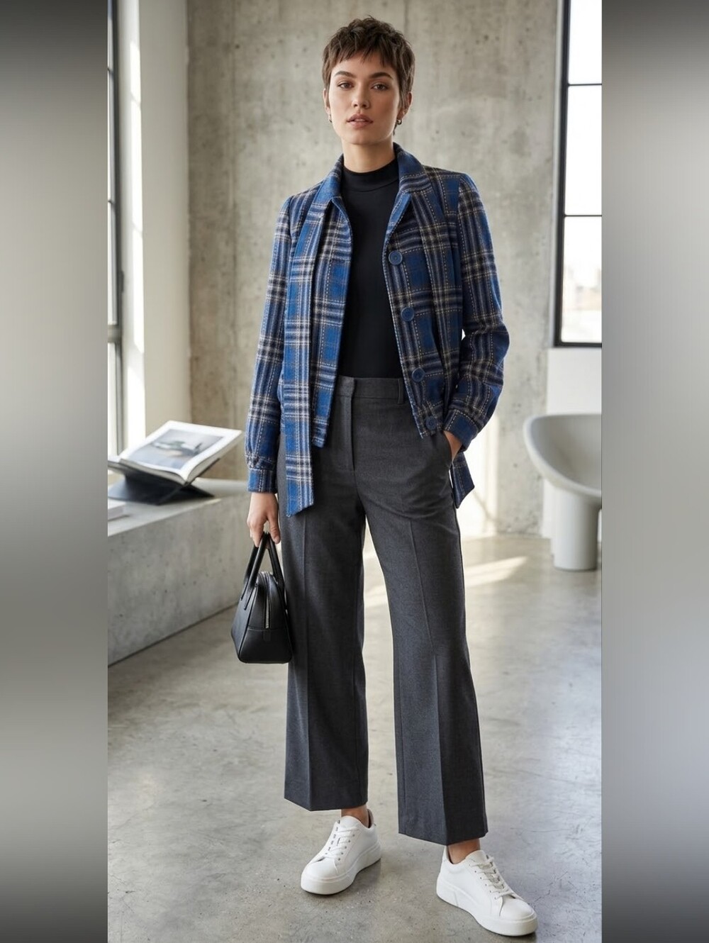 Atmosphere Fall Purple Plaid Tweed Flannel Bomber
